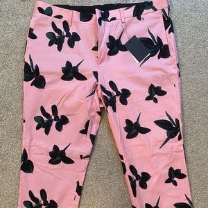 Asos green flower leave print pants pink